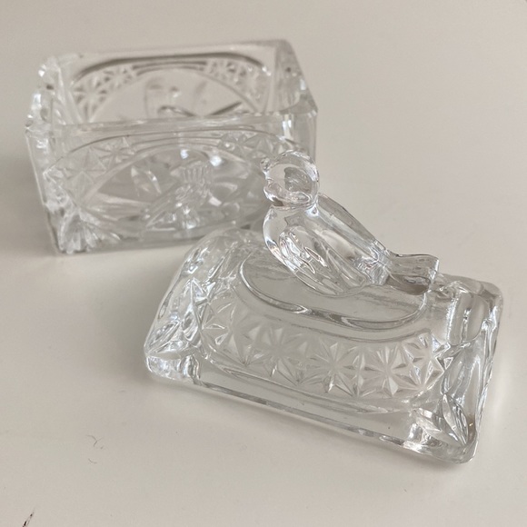 Hofbauer German Crystal Trinket Box With Bird On Lid Vintage - Picture 2 of 9